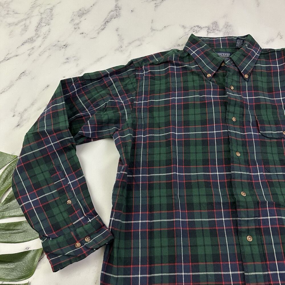 Lands End Mens Vintage 90s Plaid Shirt Size L Blue Green Wool Cotton Blend - Picture 4 of 12